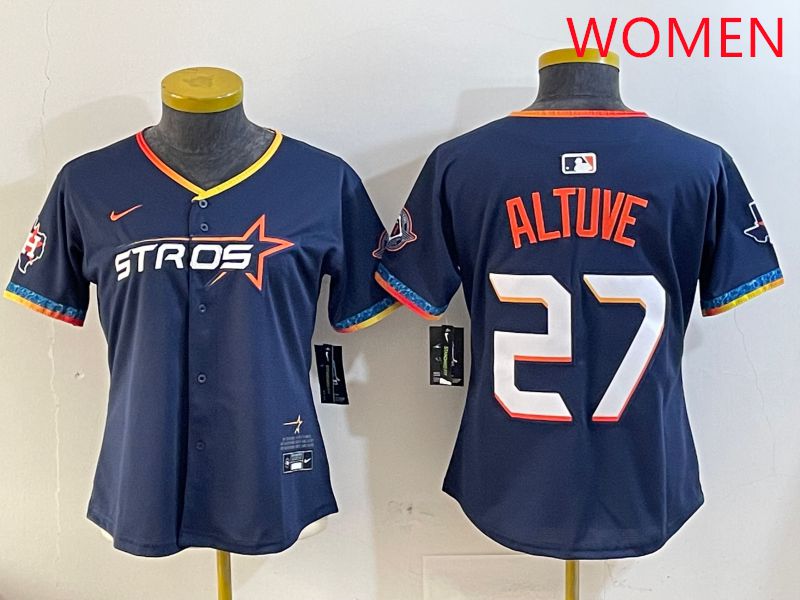 Women Houston Astros 27 Altuve Drak Blue Fourth generation Joint Name 2025 Nike MLB Jersey style 1